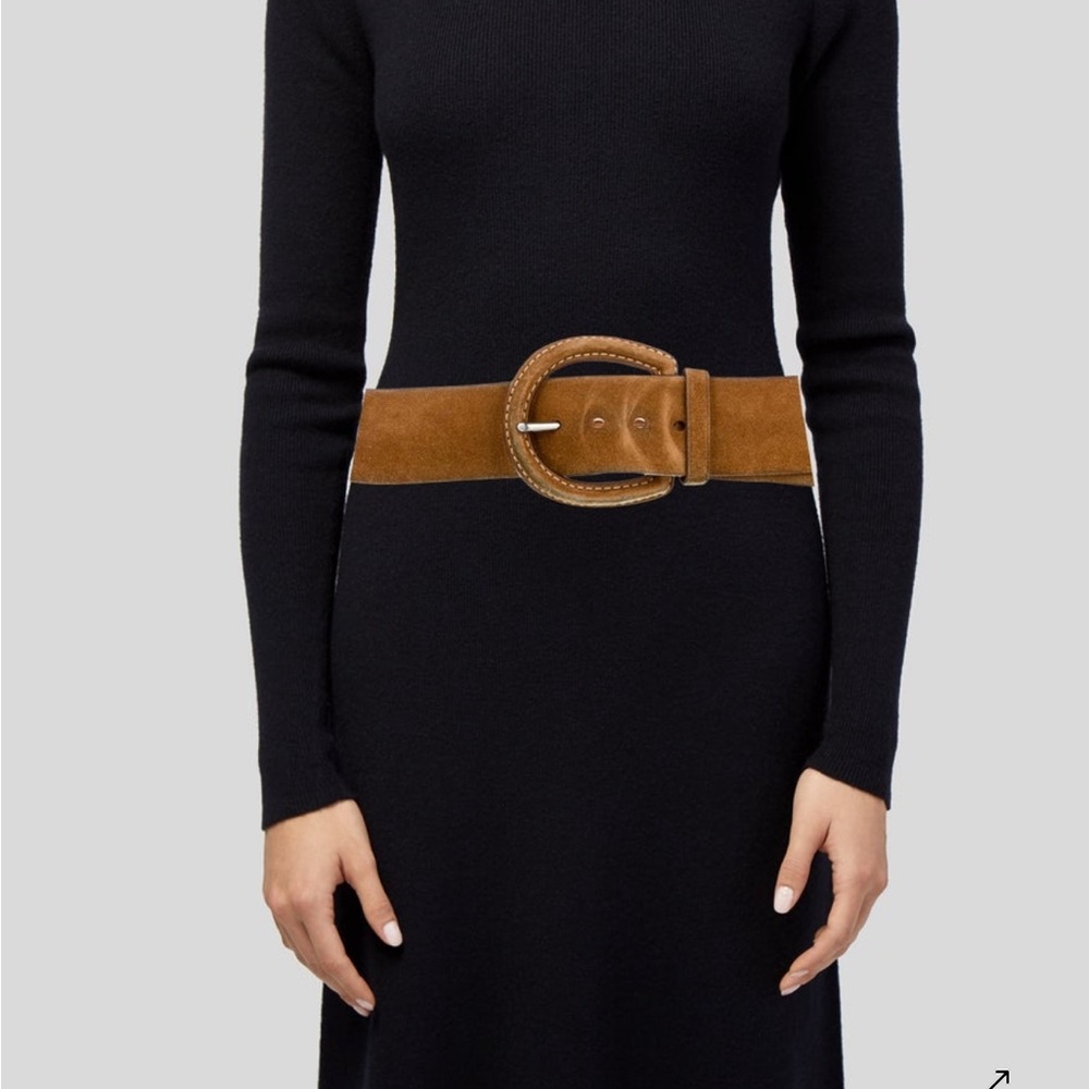 Ralph Lauren Suede Wide Tan Belt with Round Buckle
